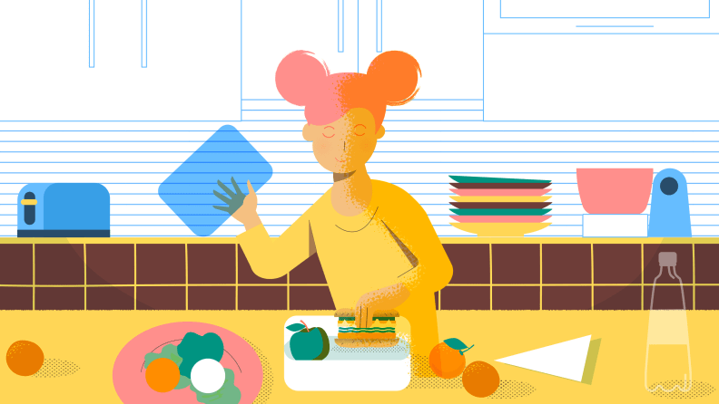 An illustration of a child making lunch.