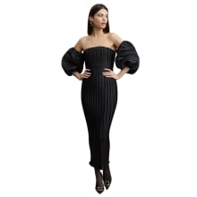 Product image of L'idée Sirene Off-Shoulder Puff-Sleeve Pleated Midi Column Dress