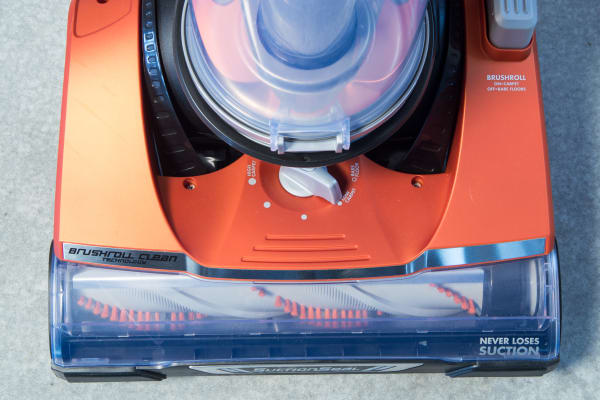 A wide brush head helps speed up cleaning carpets.