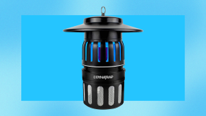 A DynaTrap insect trap on a blue background