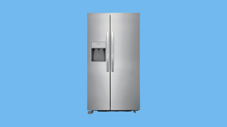A side-by-side fridge with stainless steel.