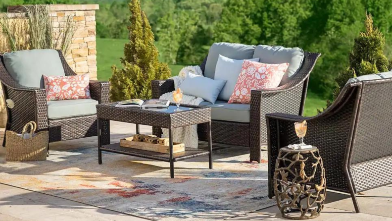 brown wicker patio set outdoors
