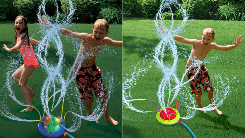Take running through the sprinkler to the next level with the Light Show Sprinkler.
