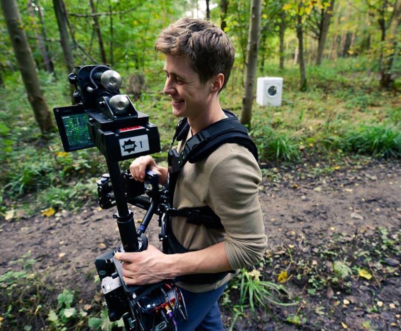 Roper says the ragtag movie crew have gotten some "very, very weird looks from dog walkers" while filming in the woods.