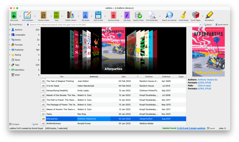 Screenshot of a library of ebooks.