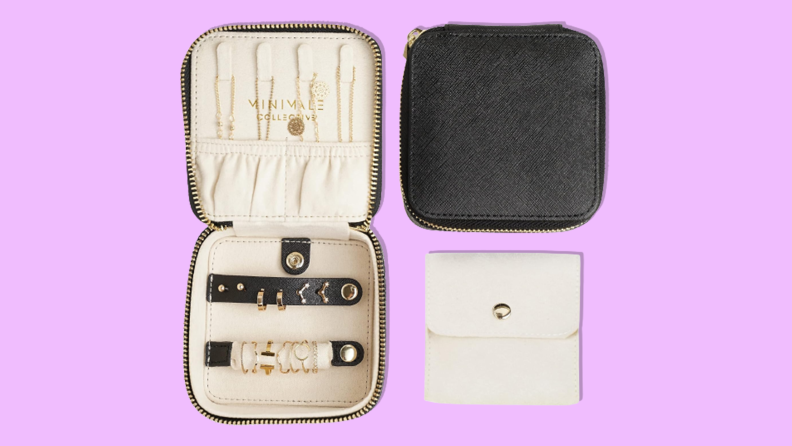 Minimale Collective Travel Jewelry Case on magenta background.