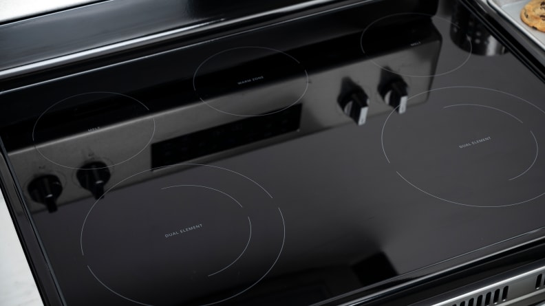 The cooktop on the Whirlpool WFE535S0JZ electric range has four burners and one warming zone.
