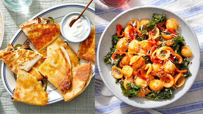 Blue Apron Quesadillas og Sicilian-Style Orecchiette med grønkåls-sød peberfrugt.