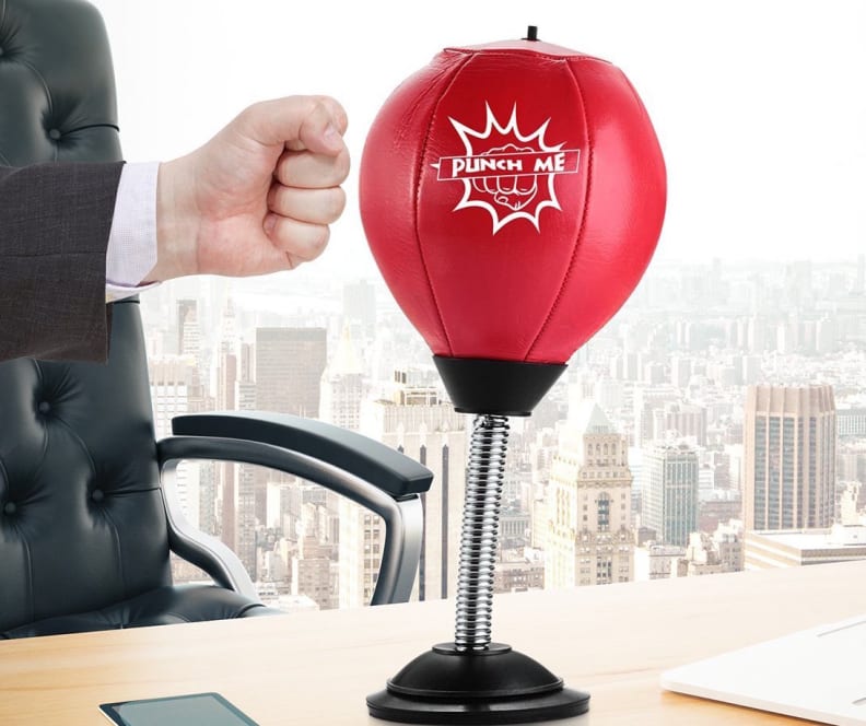 A desk-mounted punching ball