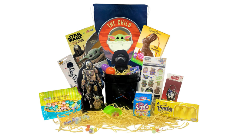 A Star Wars themed Easter basket with toys and candy