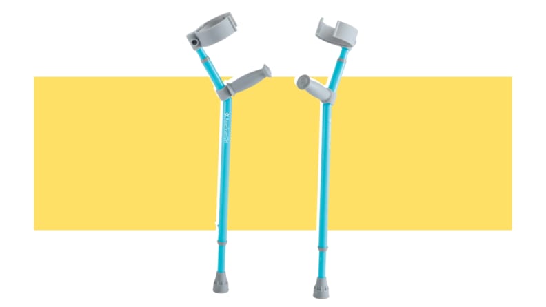 American Girl Arm Crutches on a yellow background.