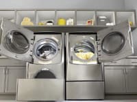 The LG WM9000HVA front load washer DLEX9000V dryer.