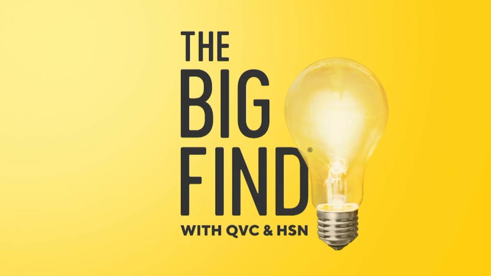 Text that reads "The Big Find with QVC and HSN" on a yellow background.