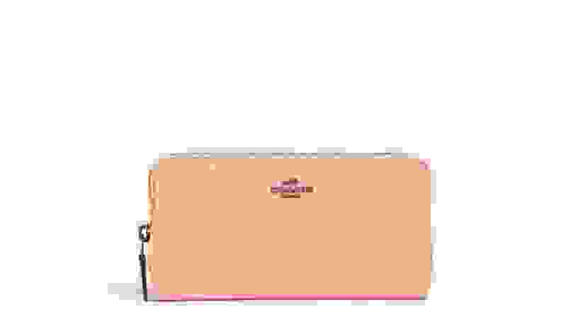 A coral pink leather wallet
