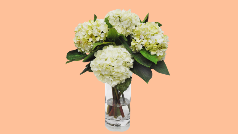Winward Home hydrangeas in glass vase from Neiman Marcus.