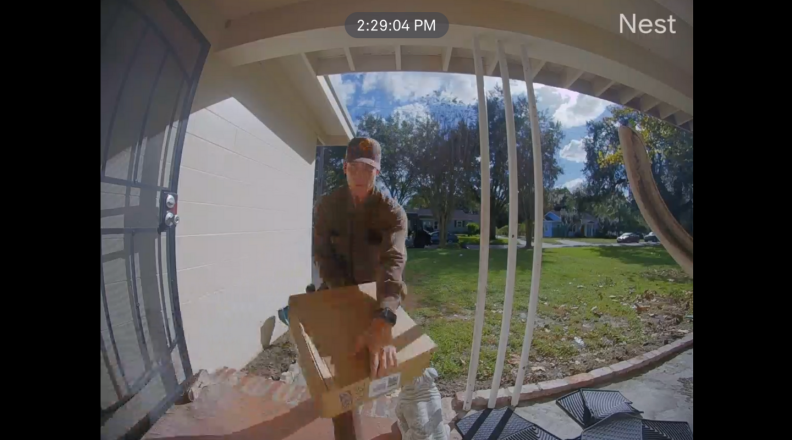 View of package delivery on smart doorbell
