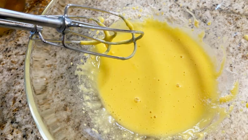 Pay attention to the batter consistency while whisking.