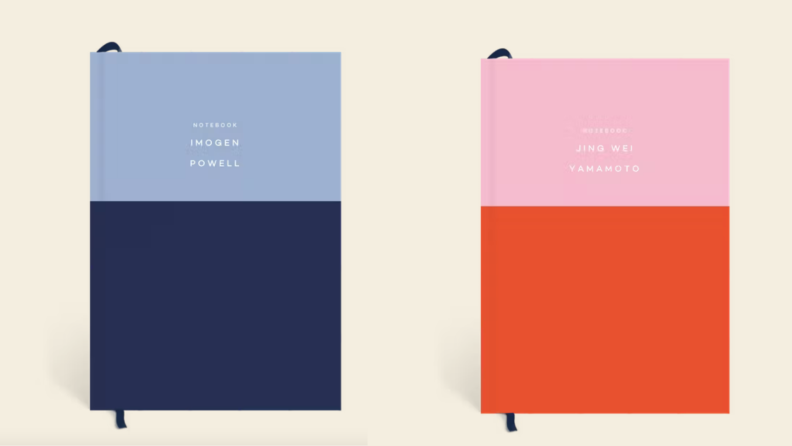 Colorful navy and pink journals.