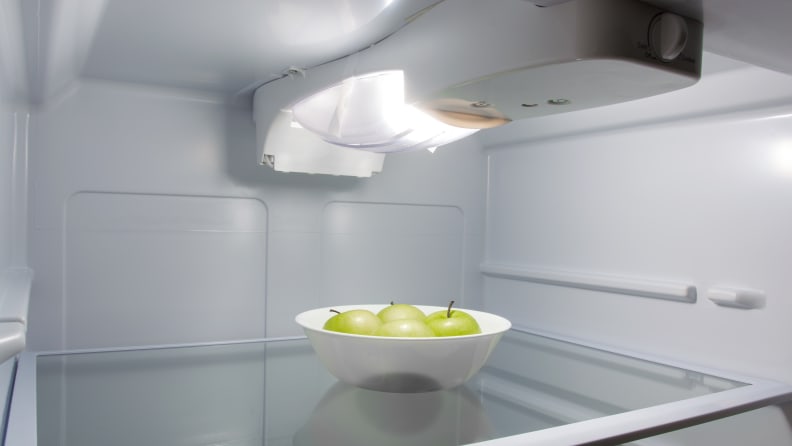 Bright LED lights inside a GE refrigerator