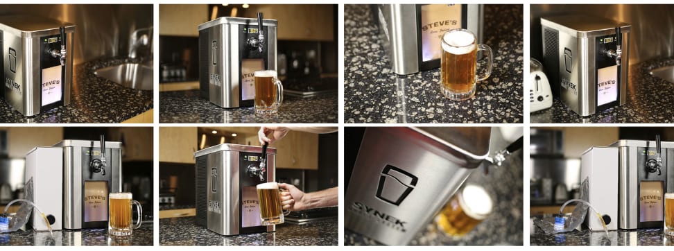 A collage of the Synek craft beer dispenser.