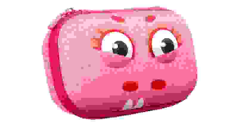 Pink monster-themed pencil case.