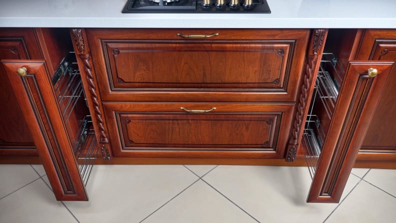 Cabinets with extra space and storage.