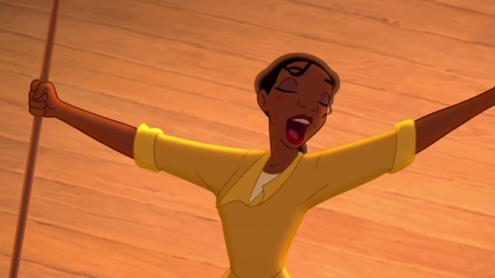A still from 'The Princess and the Frog' of Tiana singing in her future restaurant.