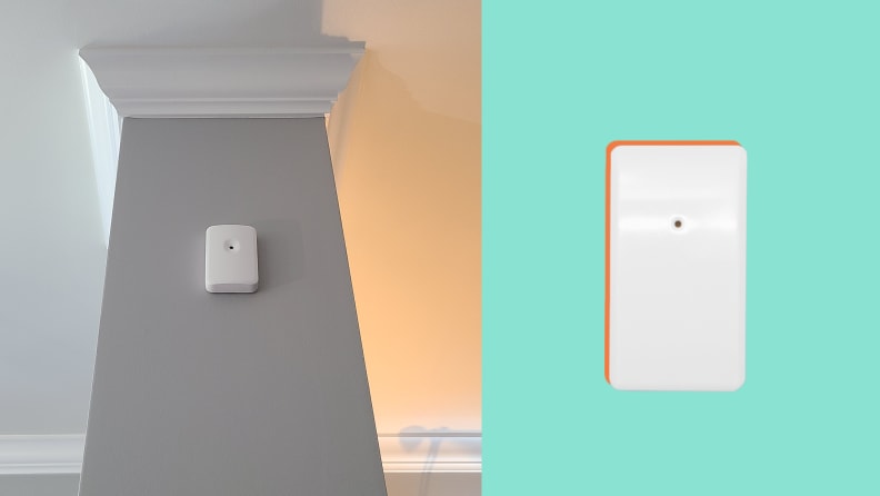 Vivint sensors attached to the wall next to a shot of the product.