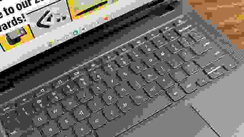Close-up of the laptop's lower screen and keyboard.