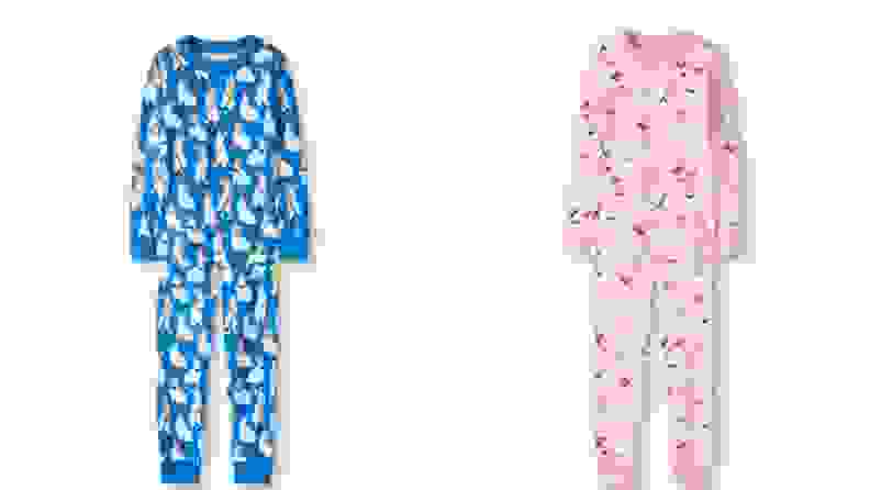 A set of blue and a set of pink Easter pajamas
