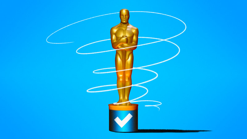 An image of an Oscar award in gold on top of a pedestal with Reviewed's checkmark logo on it.