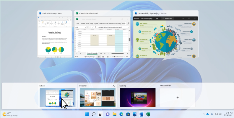 Screenshot of Windows 11's virtual desktop features.