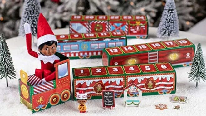 Holiday themed advent calendar with elf.