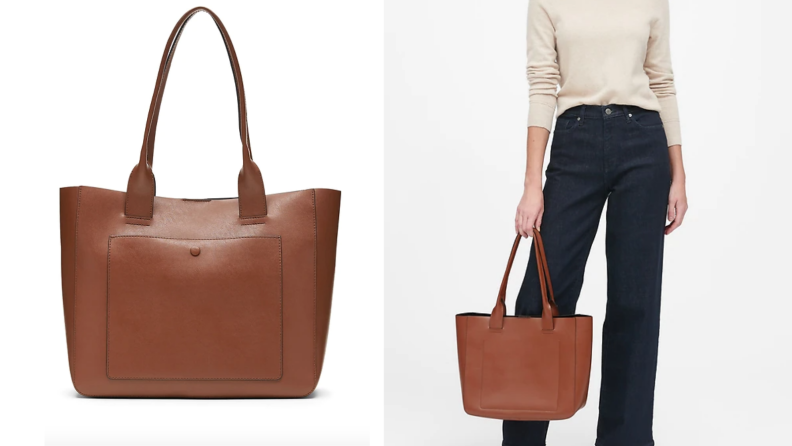 brown leather tote