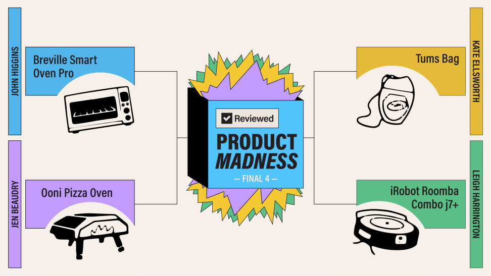 Four products remain in Reviewed's March Madness event: the Breville Smart Oven Pro, Ooni Karu piza oven, TUMS bag, and iRobot Roomba j7+ Combo