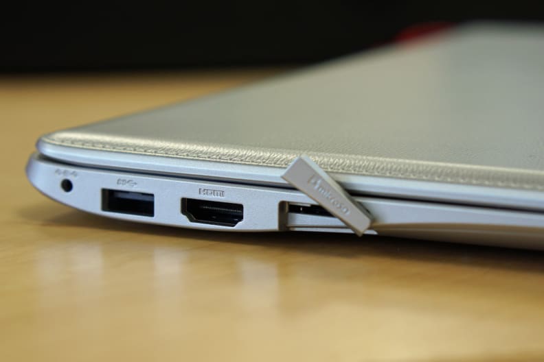 While there is a full HDMI port and USB 3.0, the Chromebook 2 replaced the standard SD card reader with a microSD reader.