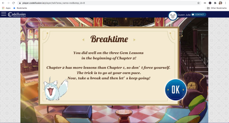 Your kid coder will definitely need to take breaks while working through Disney Codeillusion.