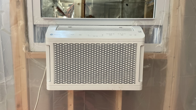 A window AC unit in a laboratory environment.
