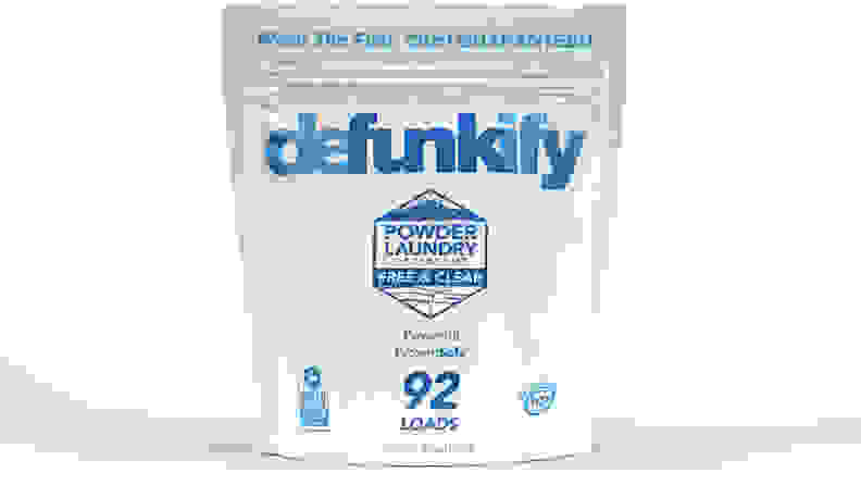 A package of Defunkify laundry detergent on a white background.