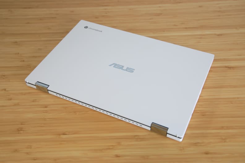 A closed laptop on a desk