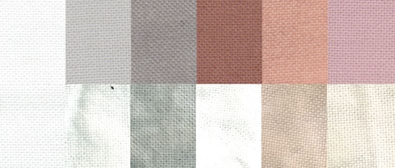 Before and after test stain results using the Cotton/Normal cycle. From left to right: control, sweat, dirt, blood, cocoa, and red wine.