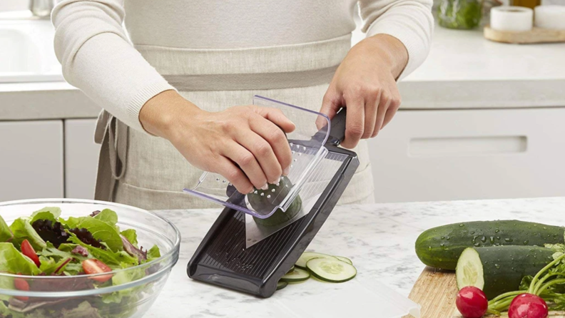 Mandolin slicing vegetables