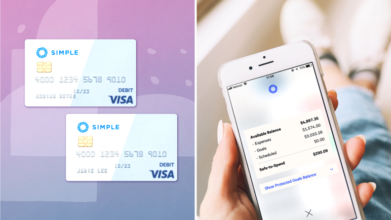 Simple bank debit cards and mobile app