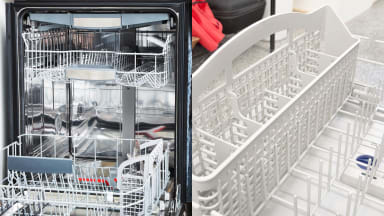 Two dishwashers, one with a stainless-steel tub and the other with a plastic tub
