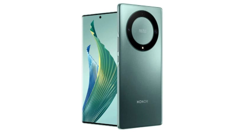 A green smartphone shown on a white background.