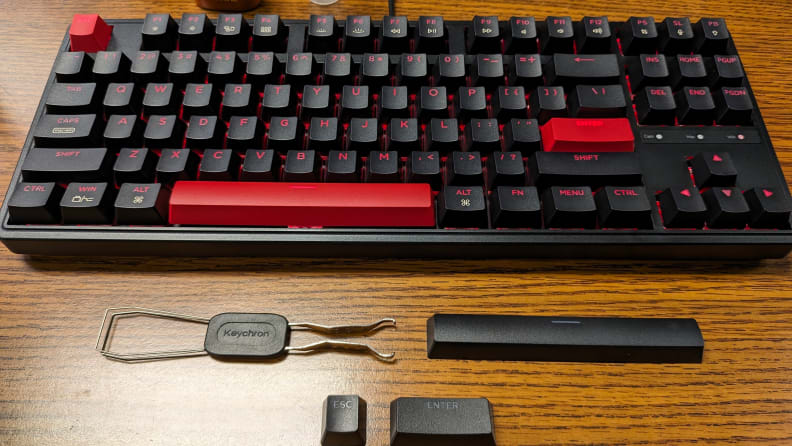 The Keychron C3 Pro, a black and red mechanical keyboard