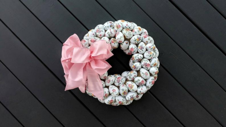 A vintage Easter wreath on a black background