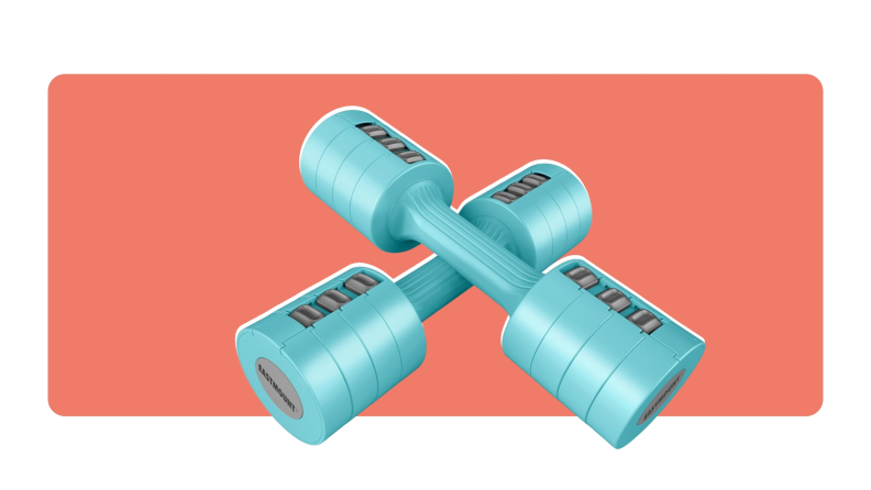 A pair of East Mount Dumbbells stacked on top of each other.