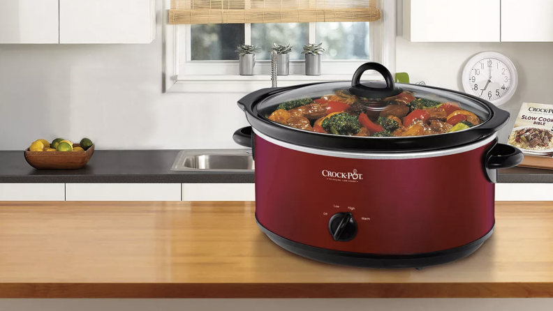 A crock-pot on a kitchen counter