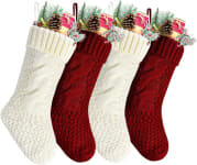 Product image of Burgundy and Ivory White Knit Christmas Stockings 